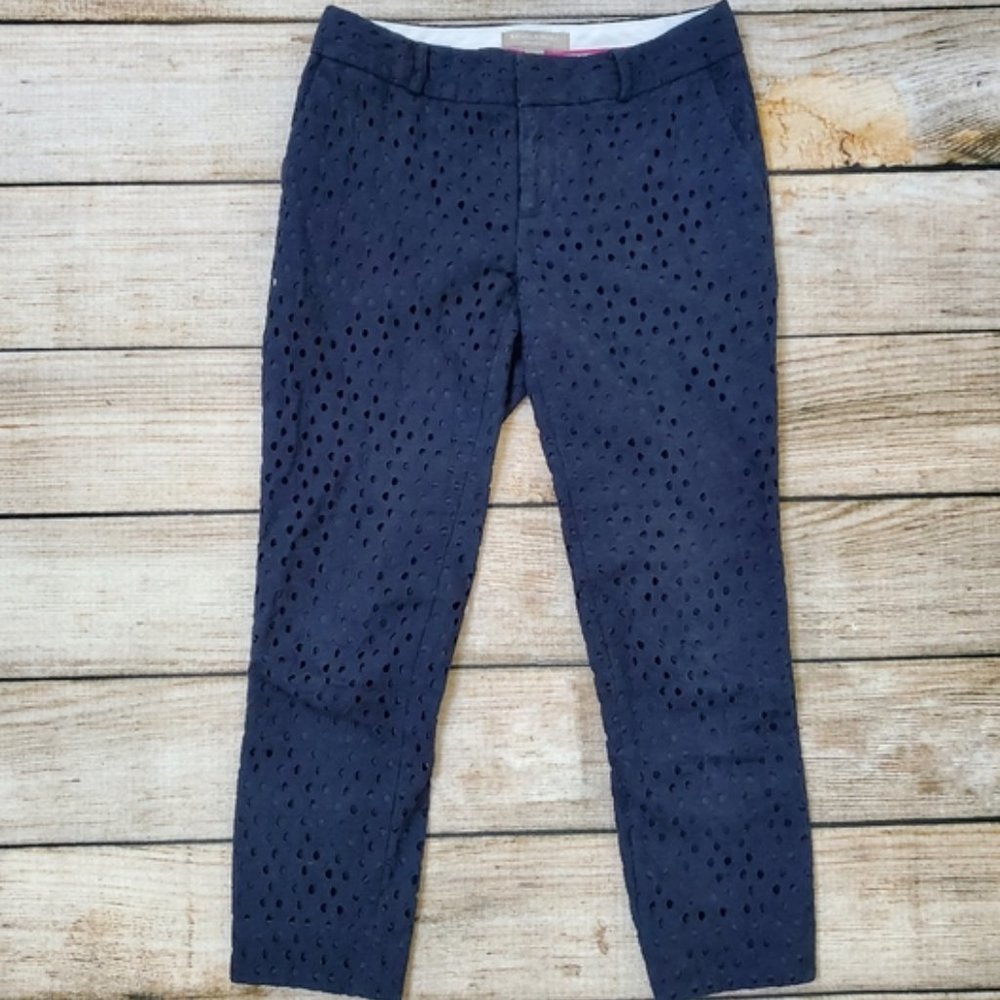 Banana Republic Navy Eyelet Hampton Ankle Pant